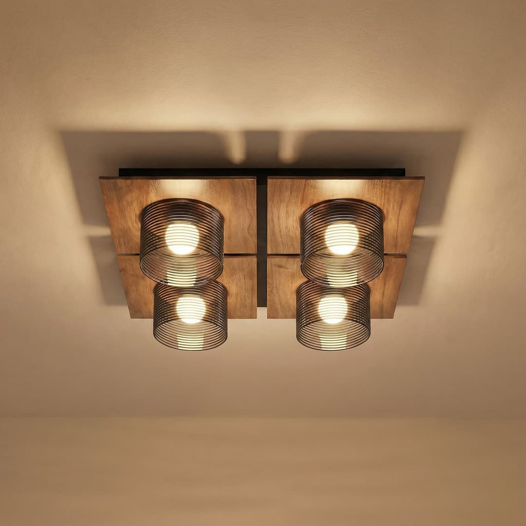 Eiko LED-Deckenleuchte, walnuss/rauchgrau, Glas, 42 cm, eckig - Lucande - Wohnzimmer - Modern - Kunststoff