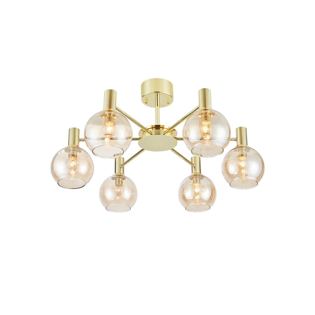 Ambra Deckenleuchte, messing/amber, Glas, Ø 75 cm - Markslöjd - Wohnzimmer - Metall - Mehrflammig