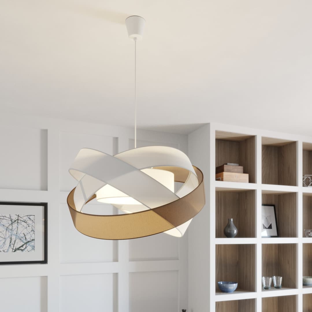 Simaria Pendelleuchte Brown/White/Grey - Lindby - Wohnzimmer - Modern - Stoff / Textil - Einflammig