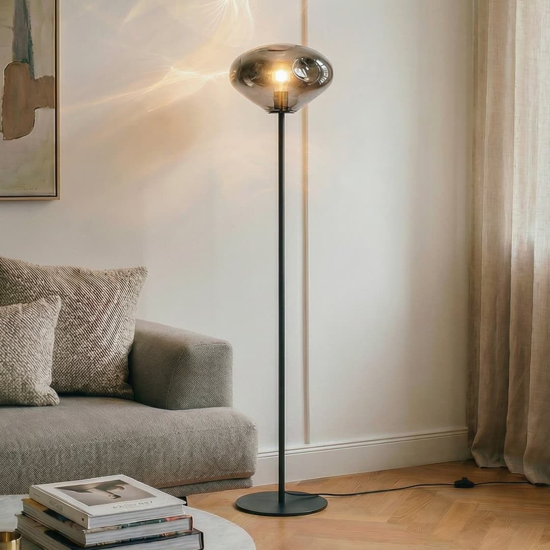 Lelia Stehleuchte Höhe 150 cm rauchgrau Glas Metall - Lindby - Esszimmer - Design - Einflammig