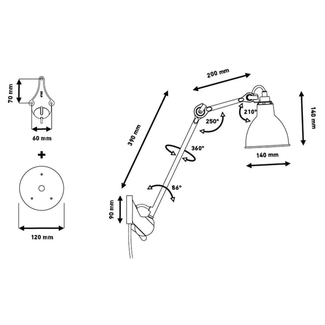 Lampe Gras 222 Wandleuchte, schwarz/raw kupfer/weiß – DCW - Wohnzimmer - Metall