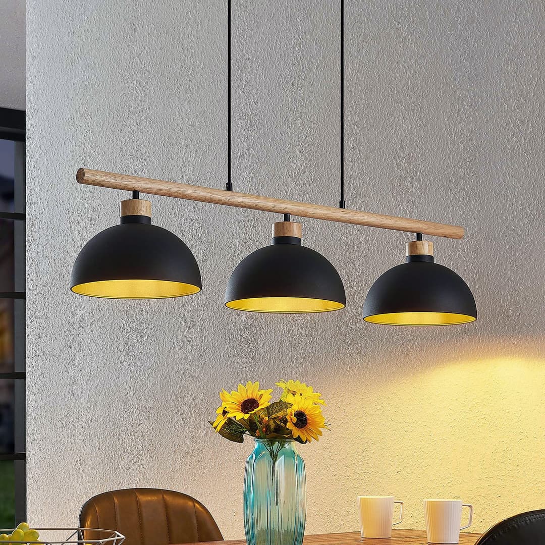 Tirzana 3 Pendelleuchte Black/Light Wood - Lindby - Wohnzimmer - Vintage - Metall - Mehrflammig