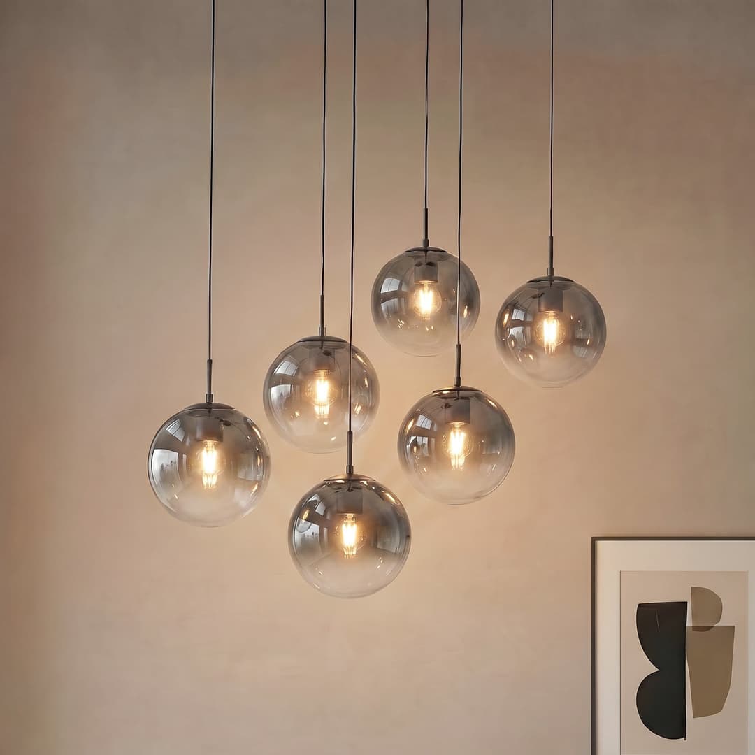Veloura Hängeleuchte 100 cm Glas 6-flammig - Lucande - Wohnzimmer - Design - Mehrflammig
