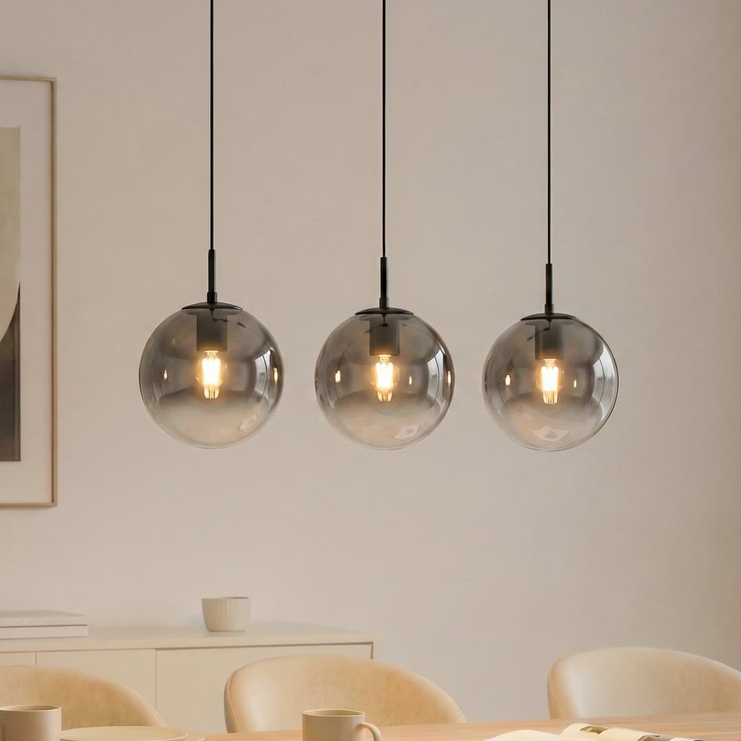 Veloura Hängeleuchte, 3-flammig, 84 cm, Glas, Holz - Lucande - Wohnzimmer - Design - Mehrflammig