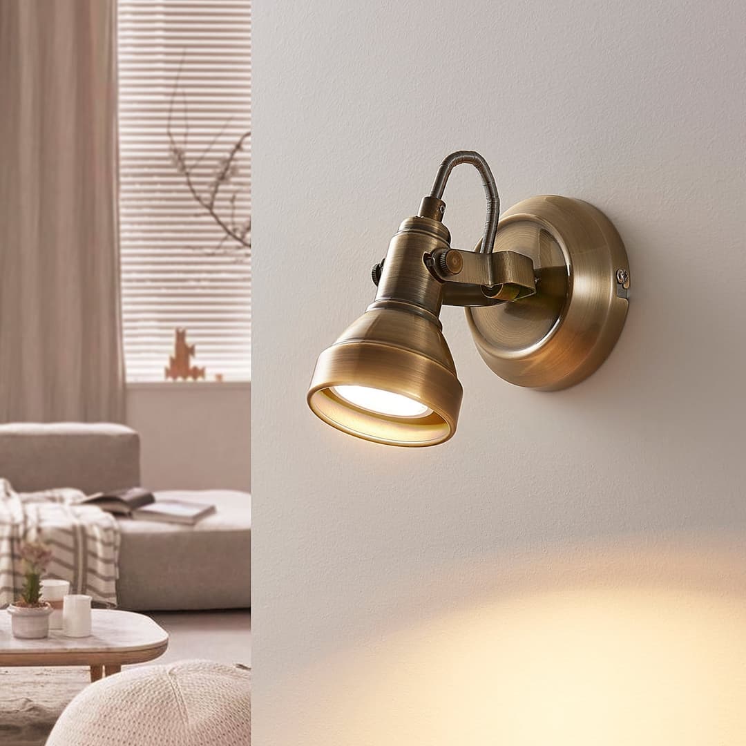 Perseas LED Wandleuchte Antique Brass - Lindby - Wohnzimmer - Antik - Metall - Einflammig