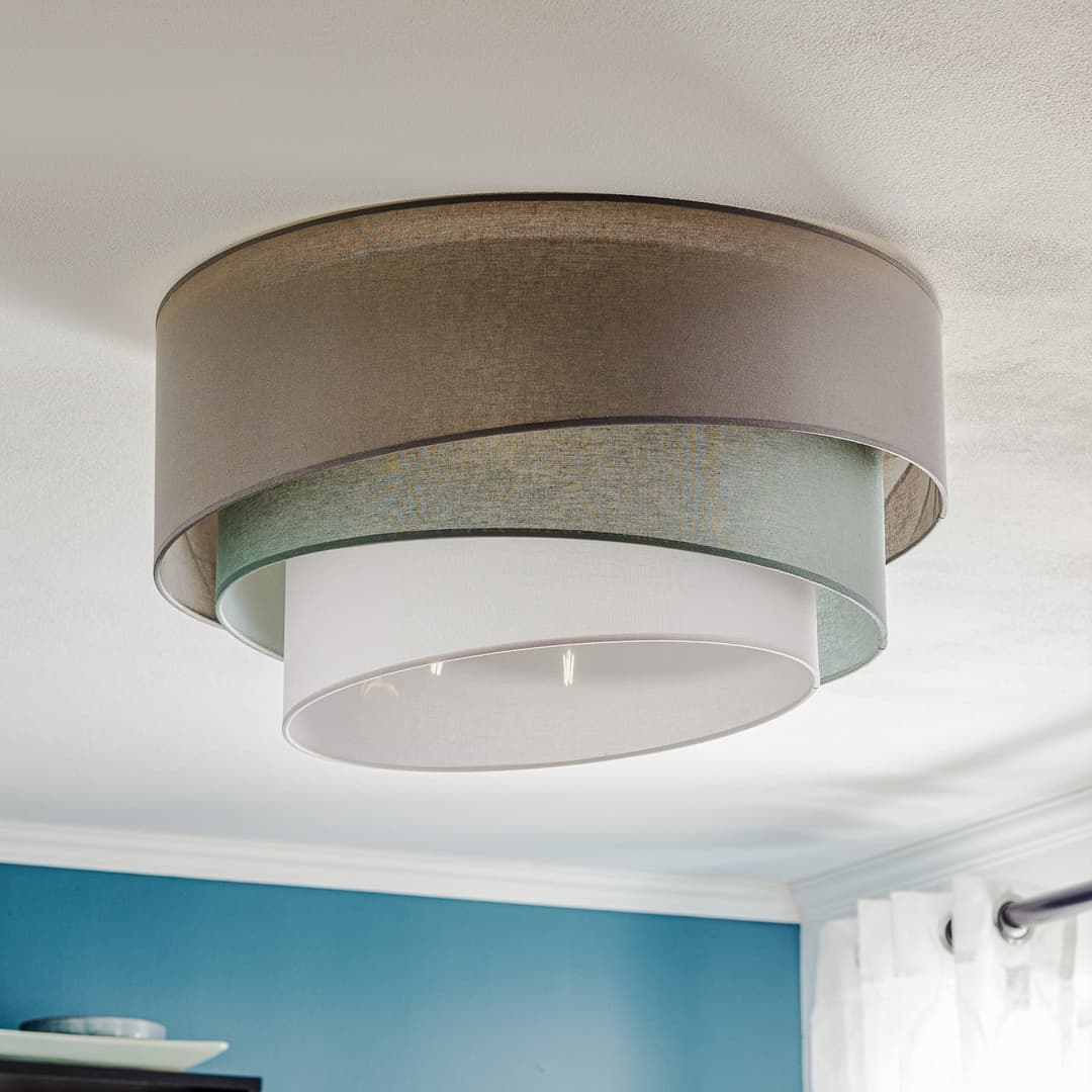 Trio monocolor Deckenlampe, Ø 60 cm, grau, Textil - Duolla - Wohnzimmer - Modern - Stoff / Textil - Rund