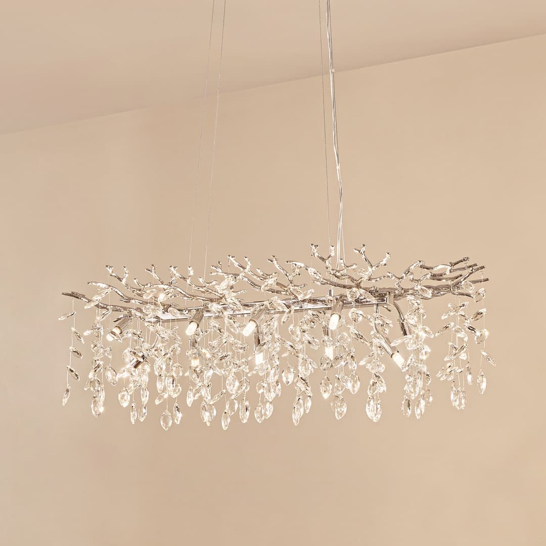 Bellora Hängeleuchte, 101 cm, Edelstahl, Kristall- Lucande - Wohnzimmer - Modern - Mehrflammig