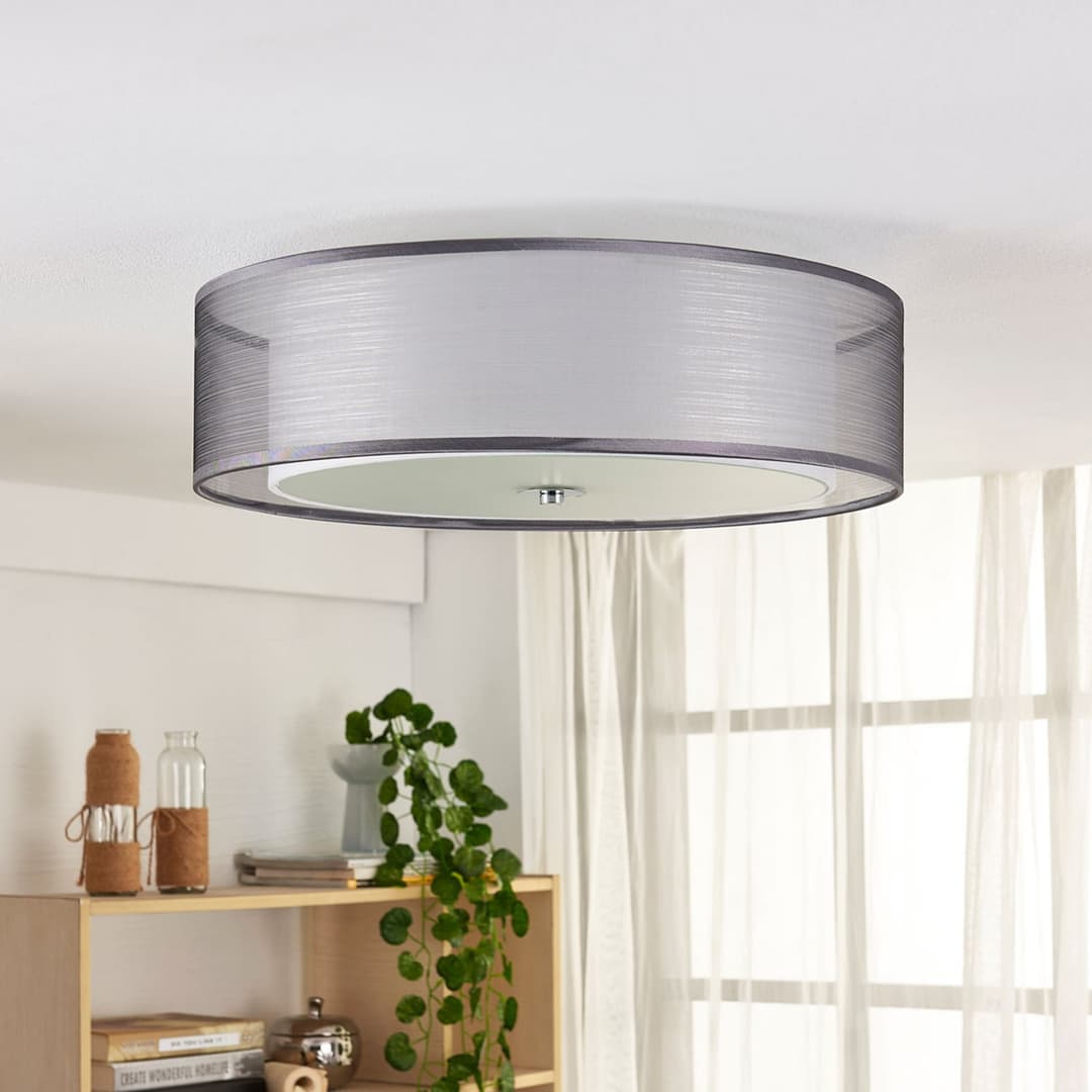 Tobia Deckenleuchte Grey/White/Chrome - Lindby - Wohnzimmer - Modern - Stoff / Textil - Rund