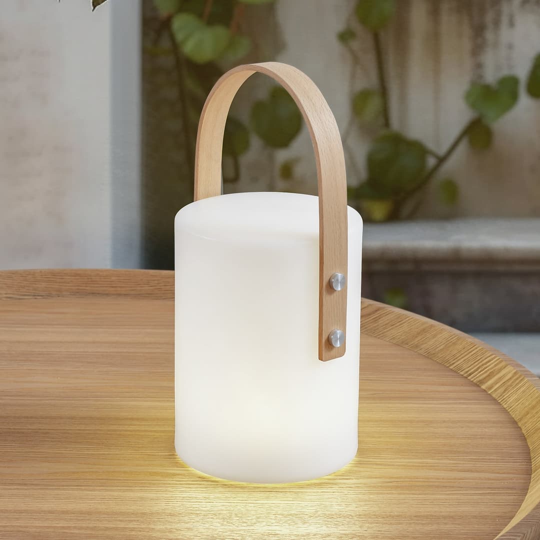 Juria LED-Akku-Außentischleuchte, weiß, CCT, IP44 - Lindby - Balkon - Modern - Kunststoff - Einflammig