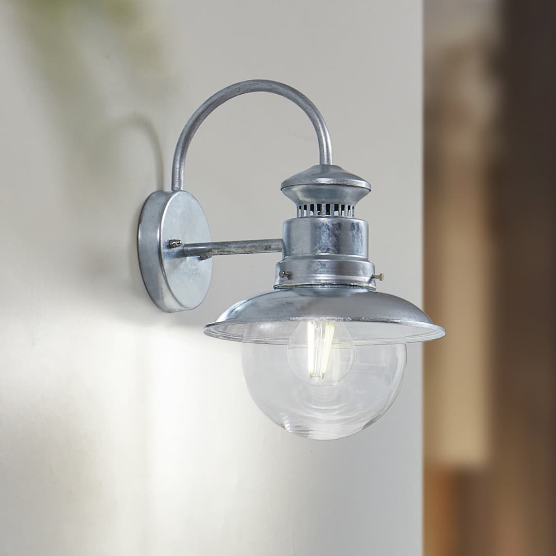 Celinor Außenwandleuchte, silber, Stahl, E27 - Lindby - Terrasse - Industrielles Design - Metall - Einflammig