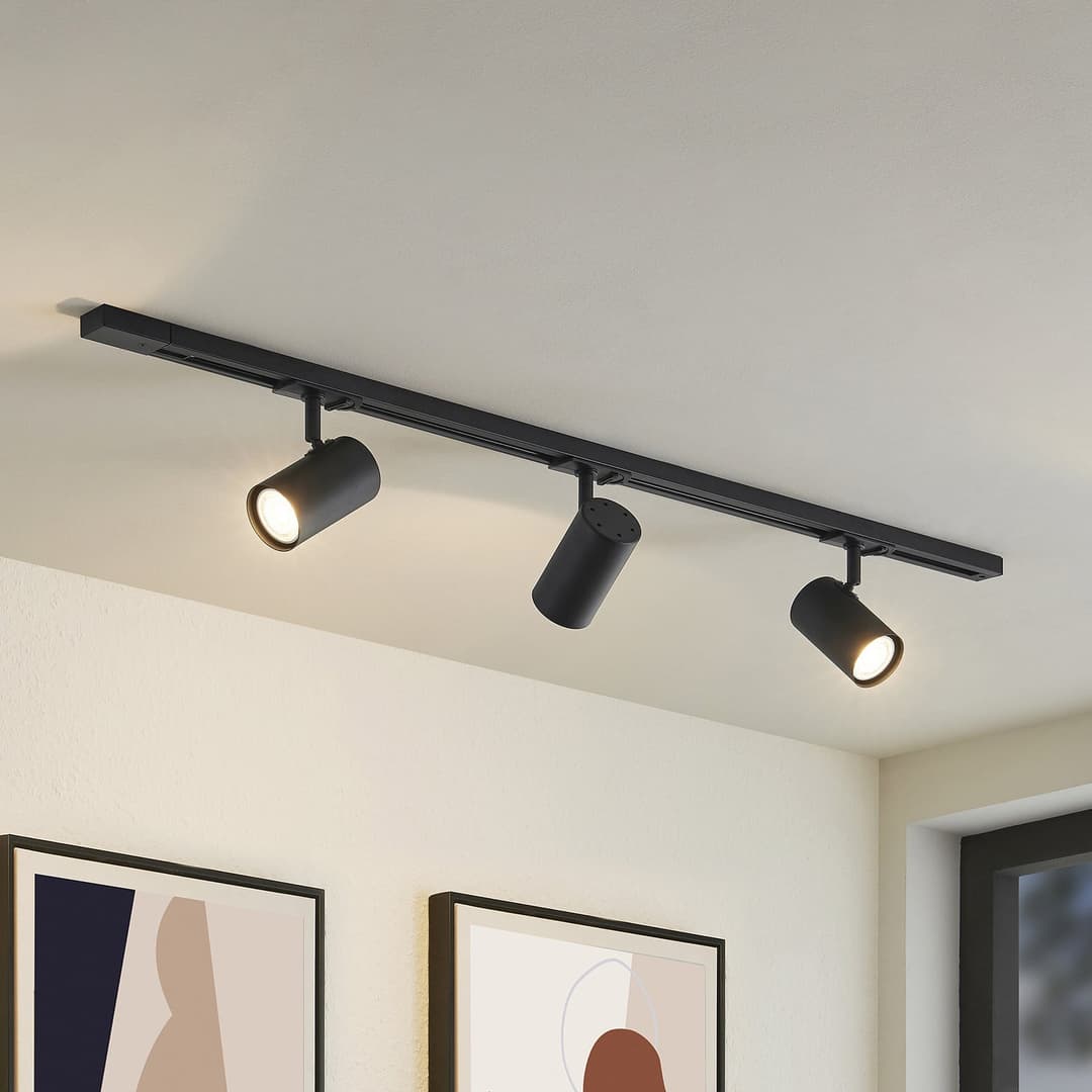 Lindby 1-Phasen-Schienensystem Linaro, GU10, 3-flg., schwarz - Flurbereich - Modern - Metall - Mehrflammig