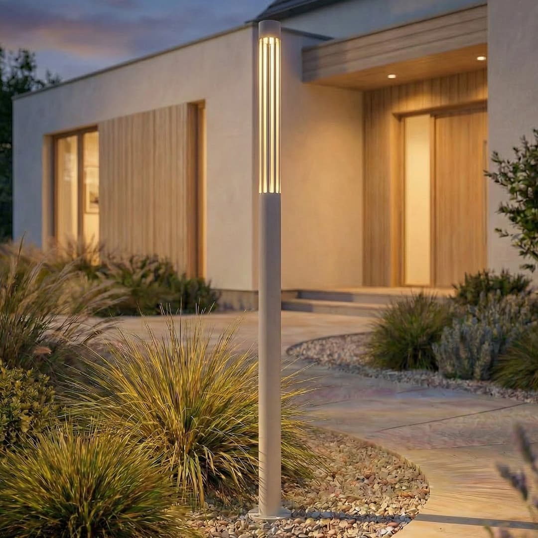 Fjorya LED-Wegeleuchte, steingrau, Höhe 90 cm, IP65 - Lindby - Terrasse - Modern - Aluminium - Einflammig