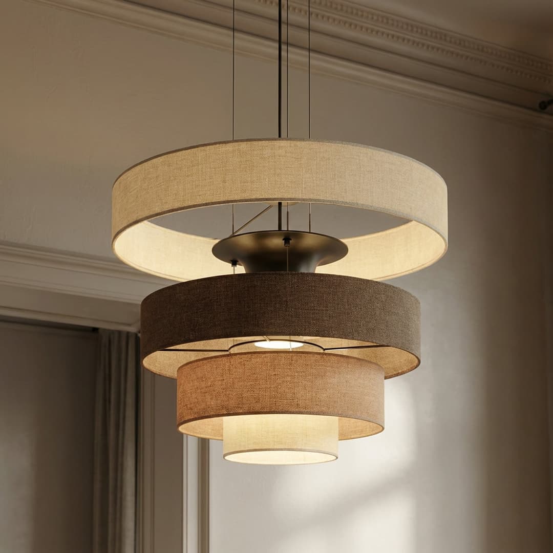 Peldano LED-Hängelampe, braun/beige, Ø 50 cm, step-dim - Lucande - Wohnzimmer - Modern - Stoff / Textil - Einflammig