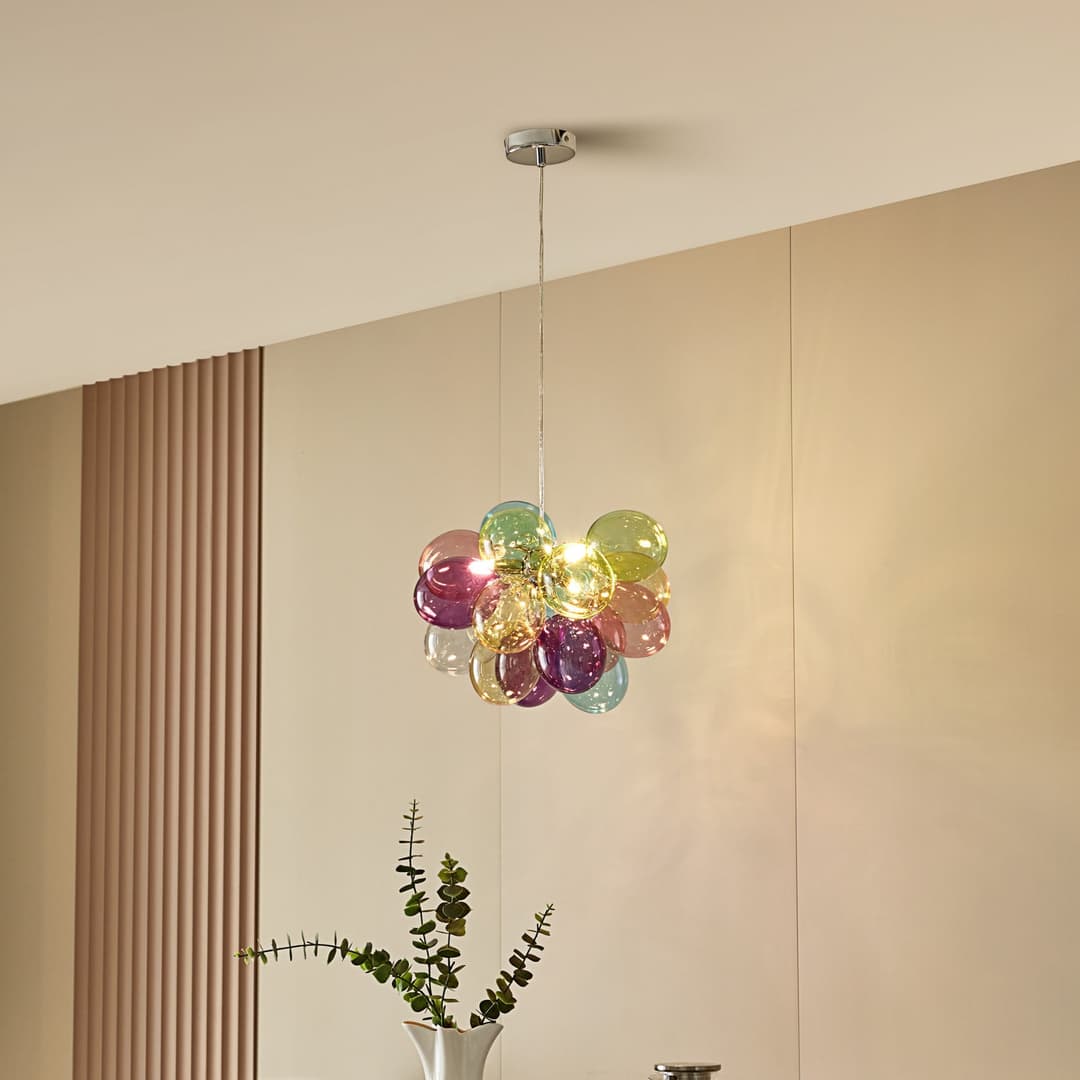 Lucande Hängeleuchte Diborah, Ø 40 cm, bunt, Glas, G9 - Wohnzimmer - Design - Gebündelt