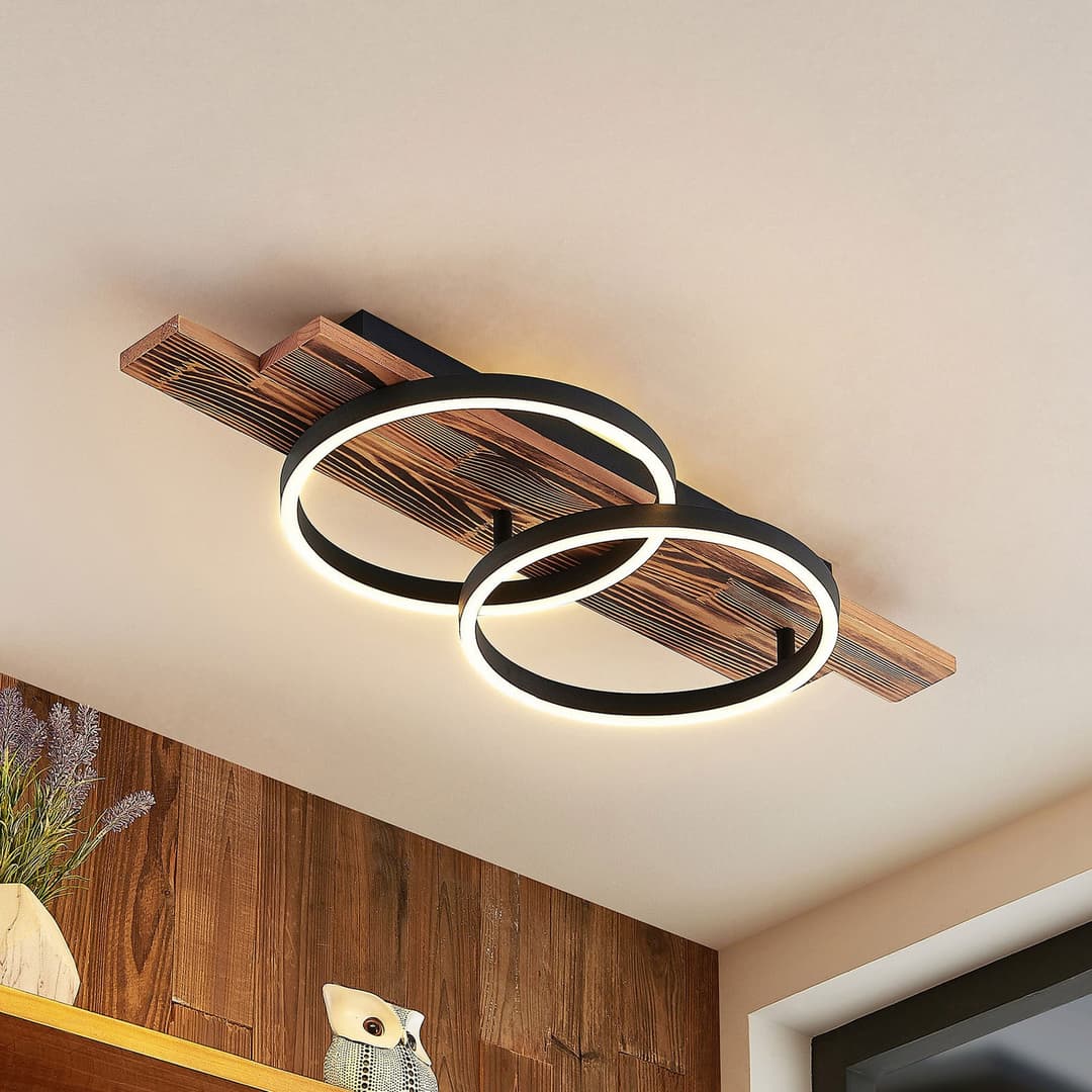 Sentoa LED Deckenleuchte Light Wood/Black - Lindby - Wohnzimmer - Modern - Holz - Rund