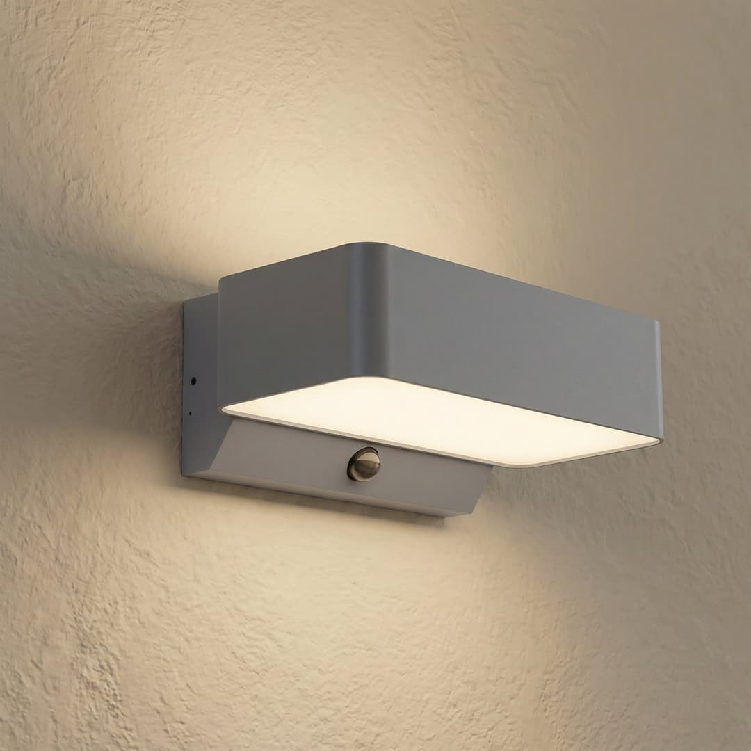 Fando LED-Außenwandleuchte, anthrazit, 22,5 cm, Sensor, IP44 - Lindby - Aluminium - Eckig