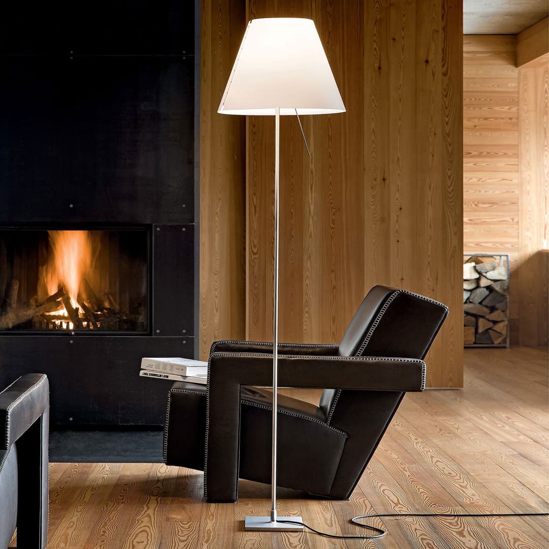 Costanza Stehleuchte D13tif, alu/weiß - Luceplan - Wohnzimmer - Design - Metall - Mit Schirm
