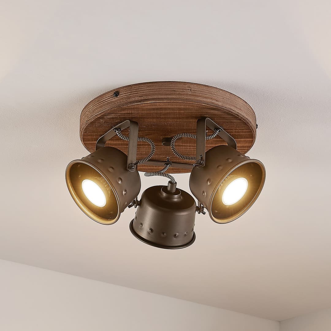 Rubinjo 3 Round Deckenleuchte Wood/Black - Lindby - Wohnzimmer - Vintage - Metall - Mehrflammig