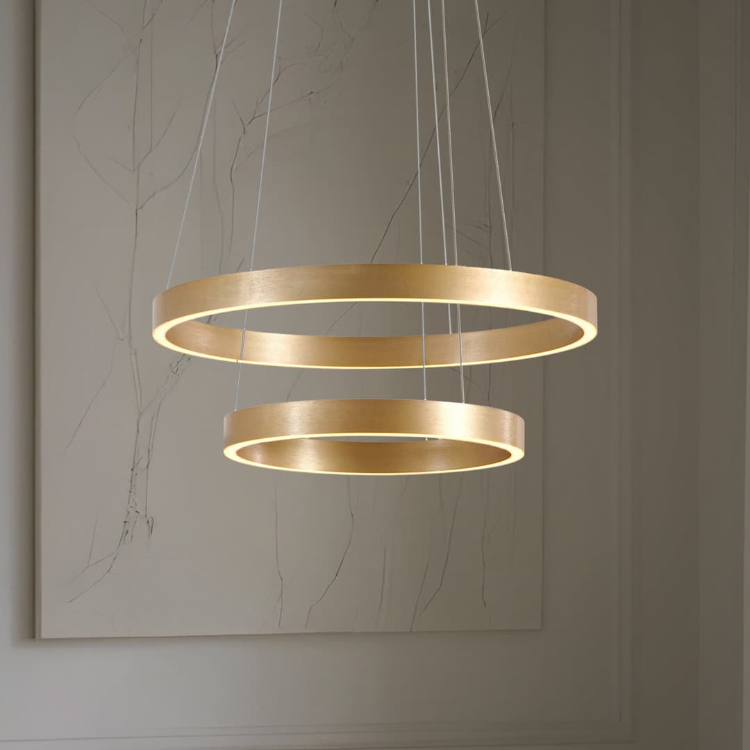 Yonam LED-Hängeleuchte, Ø 60 cm, 2-flg., gold, CCT - Lucande - Esszimmer - Modern - Metall - Mehrflammig