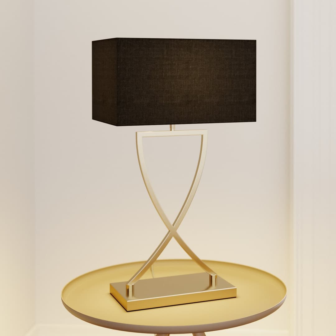 Evaine Tischleuchte Brass/Black - Lucande - Wohnzimmer - Modern - Metall - Mit Schirm