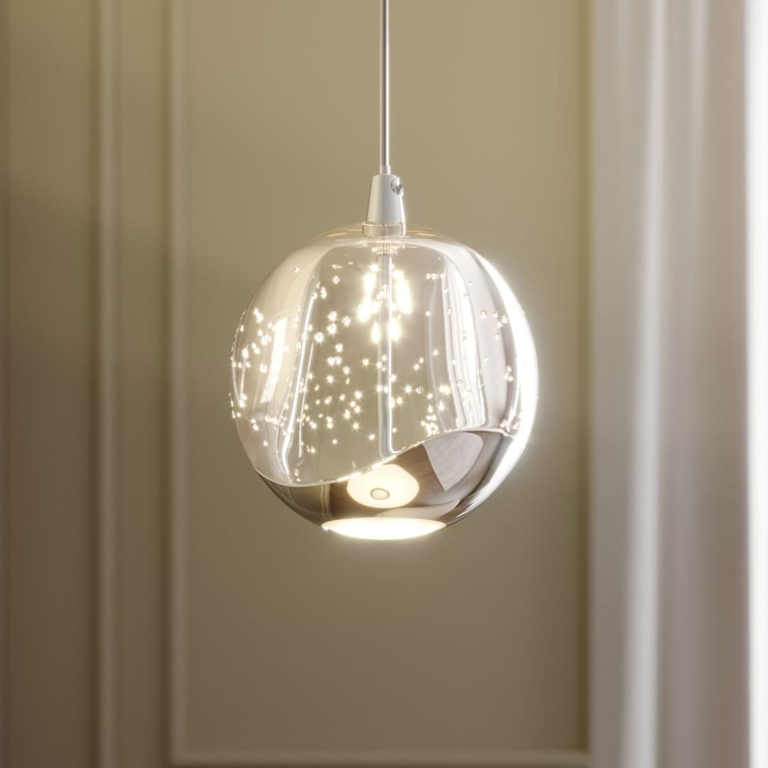 Hayley 1 Pendelleuchte Ø9 Clear/Chrome - Lucande - Wohnzimmer - Modern - Glas - Einflammig