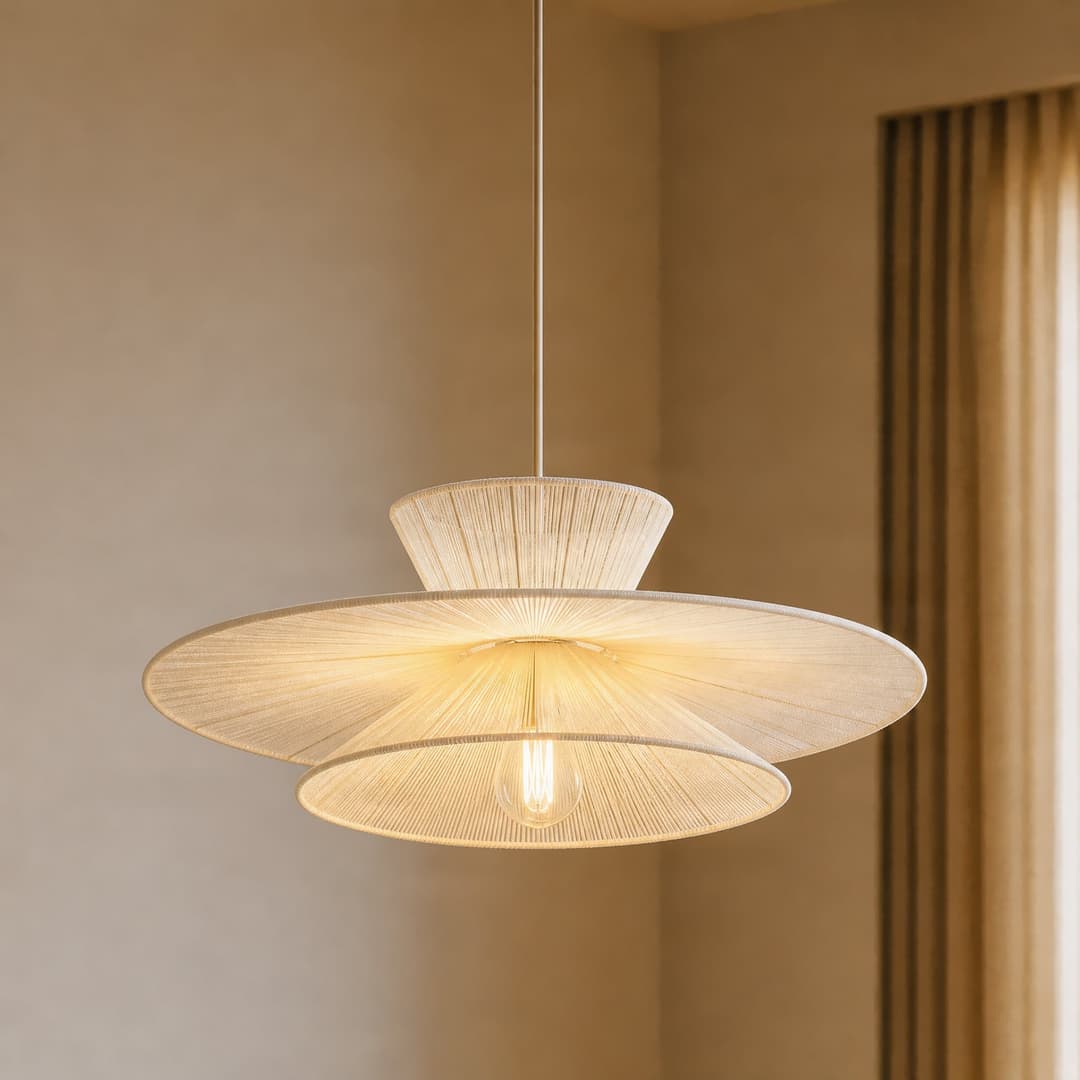 Novie Hängeleuchte, beige, Baumwolle, Ø 50 cm - Lucande - Wohnzimmer - Skandinavisch - Stoff / Textil - Einflammig