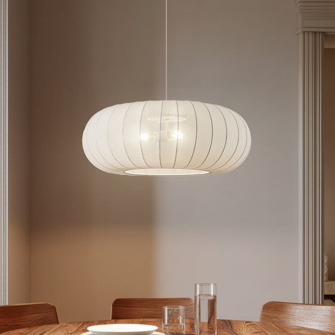 Helin Hängeleuchte, weiß, Ø 70 cm, 3 x E27, Textil - Lindby - Wohnzimmer - Skandinavisch - Stoff / Textil - Einflammig