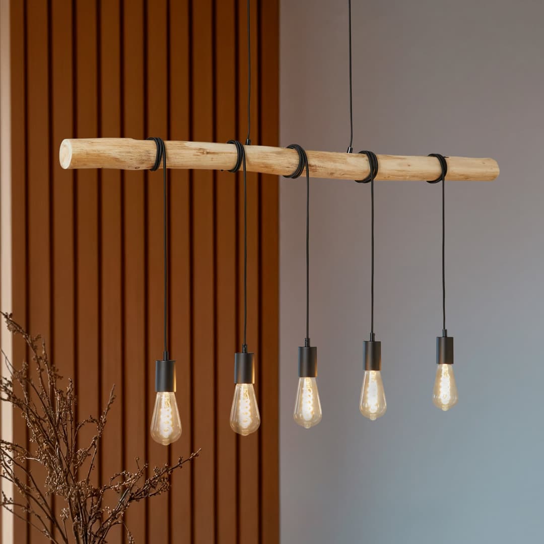 Rom Pendelleuchte Black/Wood - Lindby - Wohnzimmer - Modern - Holz - Mehrflammig