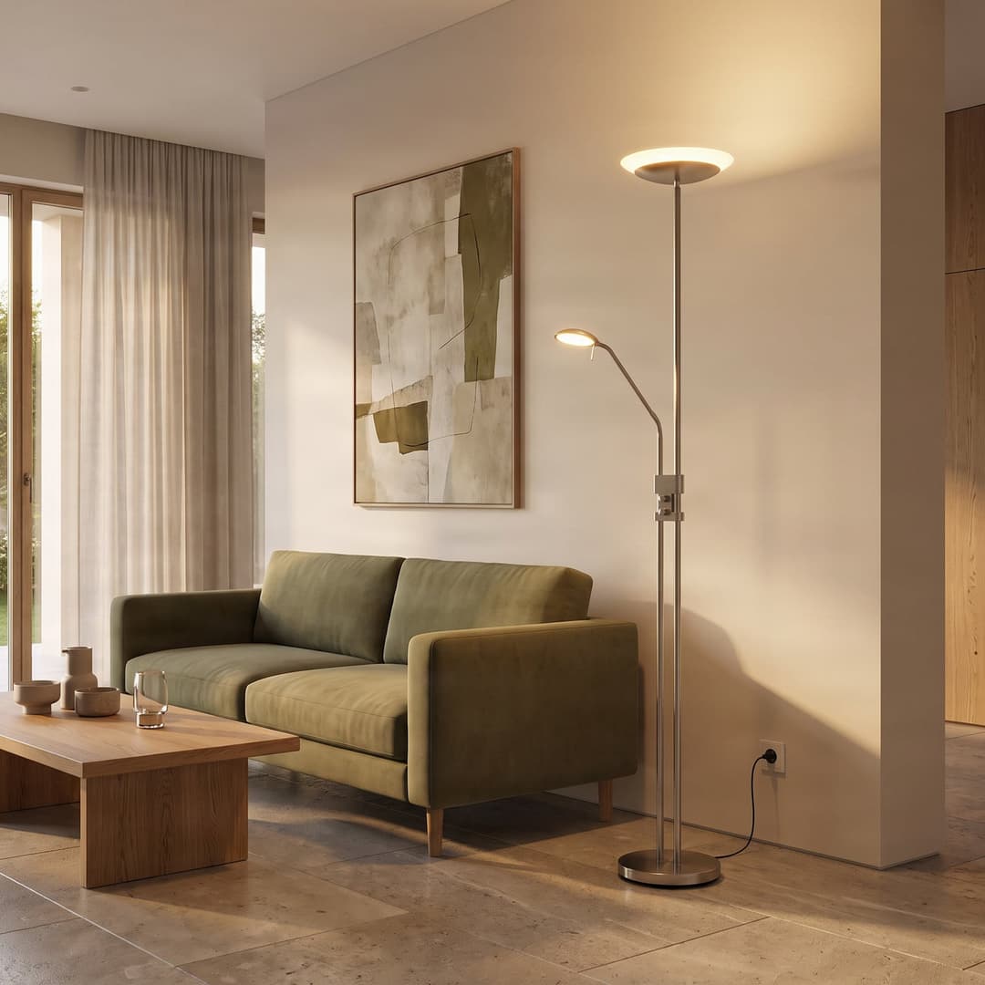 Jonne LED Stehleuchte Satin Nickel - Lindby - Wohnzimmer - Modern - Metall - Mehrflammig