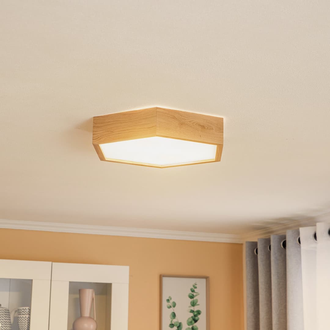 Hagen Deckenleuchte Eiche 43 cm - Lamkur - Wohnzimmer - Holz - Eckig