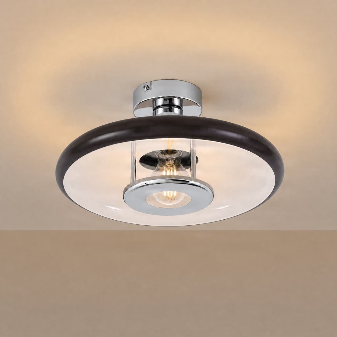 Branford Deckenleuchte, braun, Ø 35 cm, Metall, Retro - Lindby - Wohnzimmer - Vintage - Einflammig