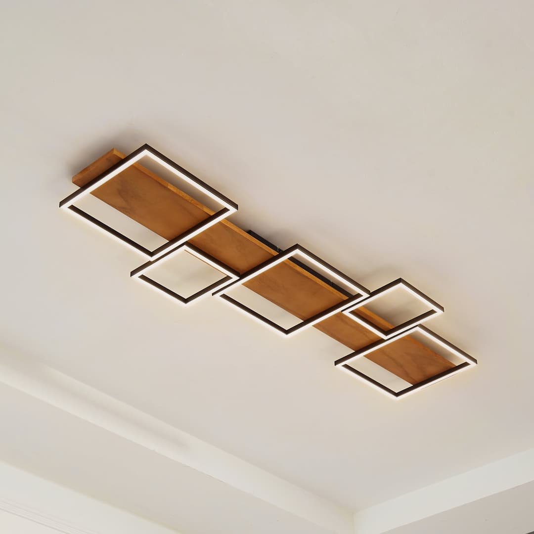 Galad 5 LED Deckenleuchte Holz - Lindby - Esszimmer - Modern - Bündig
