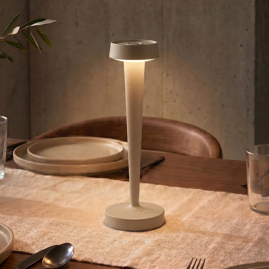 Lea LED-Akku-Kerzenständer, Vase, beige, 28 cm - Lucande - Wohnzimmer - Modern - Metall - Einflammig