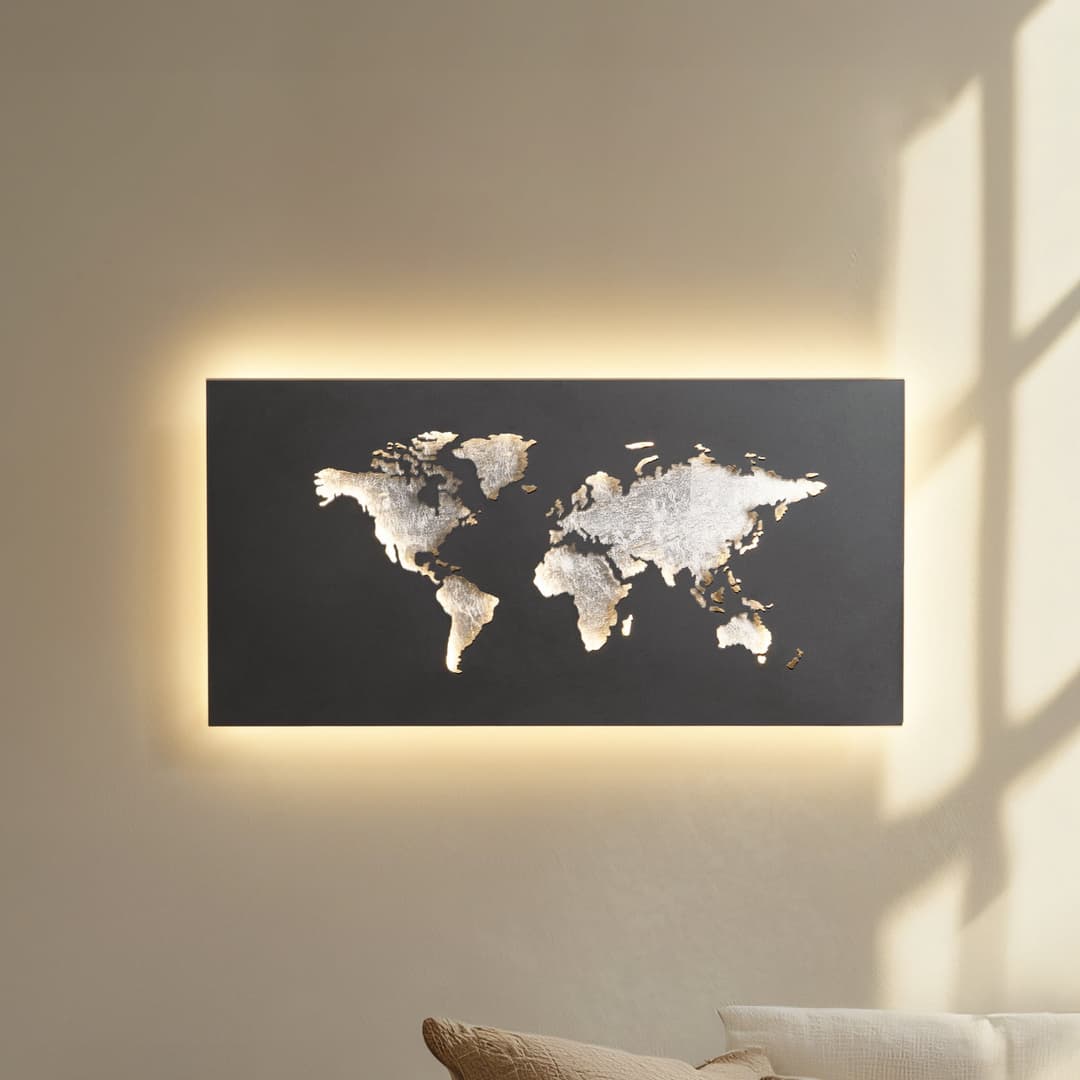 World LED-Wandleuchte anthrazit/silber 60cm x 30cm - Lucande - Wohnzimmer - Modern - Metall - Eckig