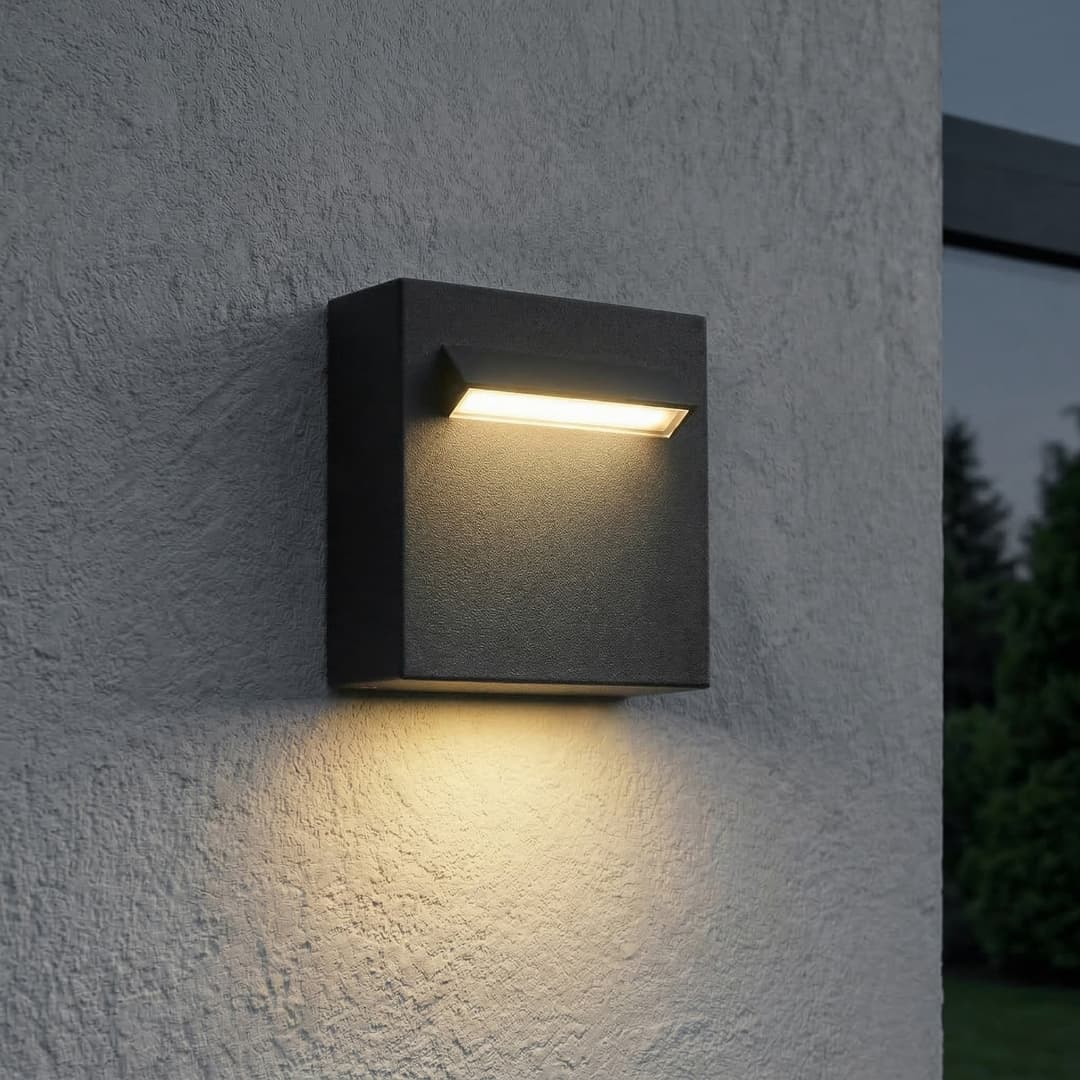 Joril LED-Außenwandleuchte, schwarz, 9,4 cm, Aluminium, IP65 - Lucande - Terrasse - Modern - Eckig