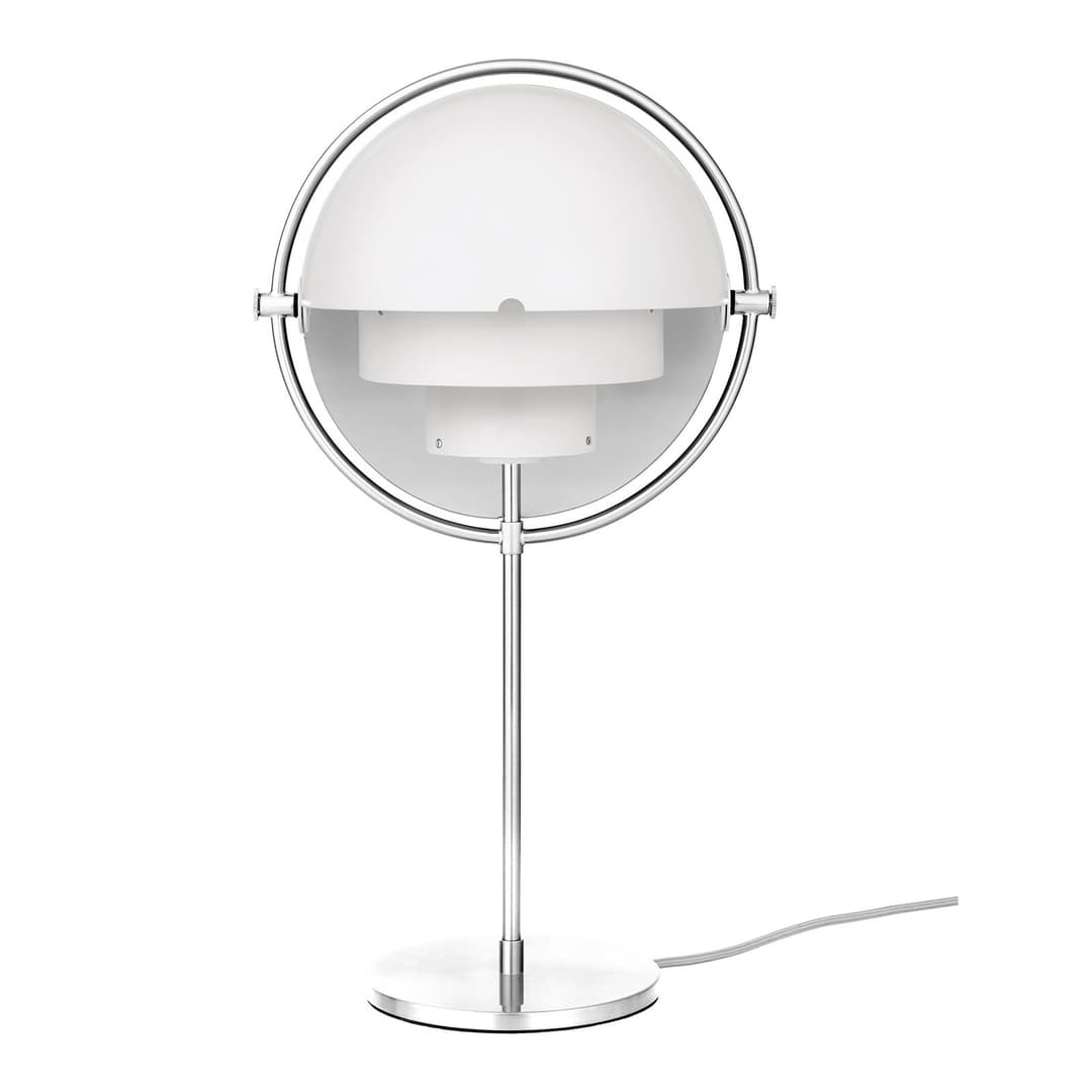 Multi-Lite Tischleuchte Chrome/White - GUBI - Wohnzimmer - Design - Metall - Mit Schirm