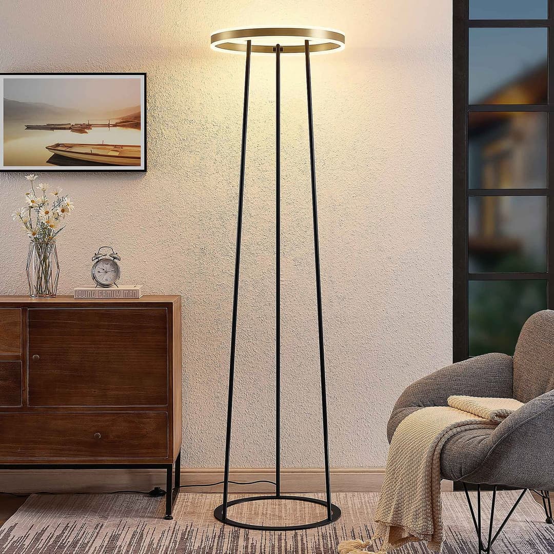 Seppe LED Stehleuchte Brass - Lucande - Wohnzimmer - Design - Metall
