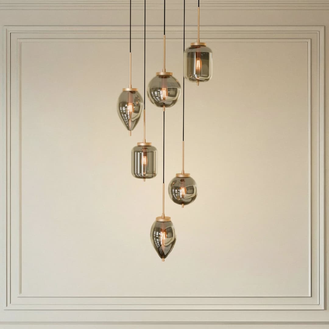 Elani Hängeleuchte, Ø 62 cm, Glas, 6-flammig - Lucande - Wohnzimmer - Modern - Mehrflammig