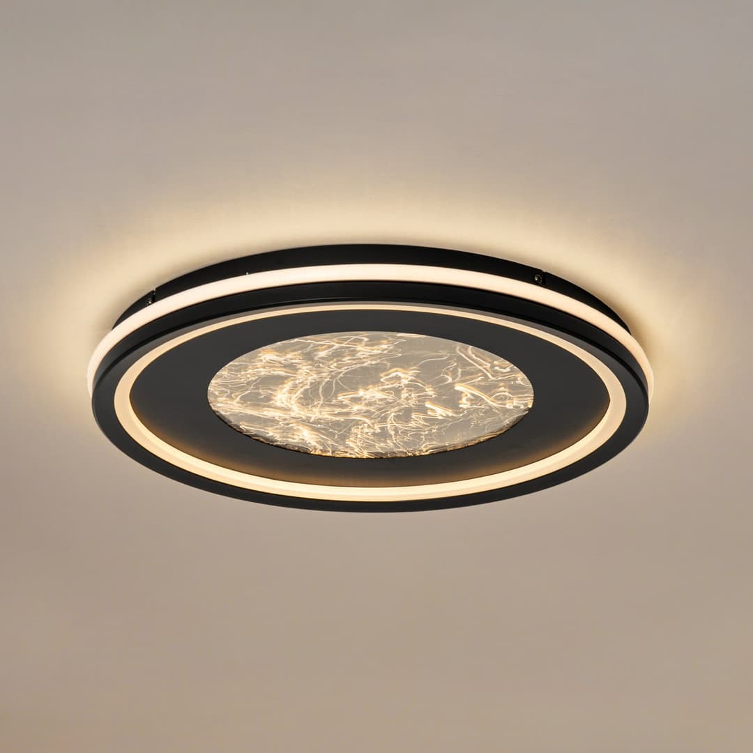 Tillian LED-Deckenlampe, schwarz/gold, dimmbar - Lucande - Wohnzimmer - Modern - Metall - Rund