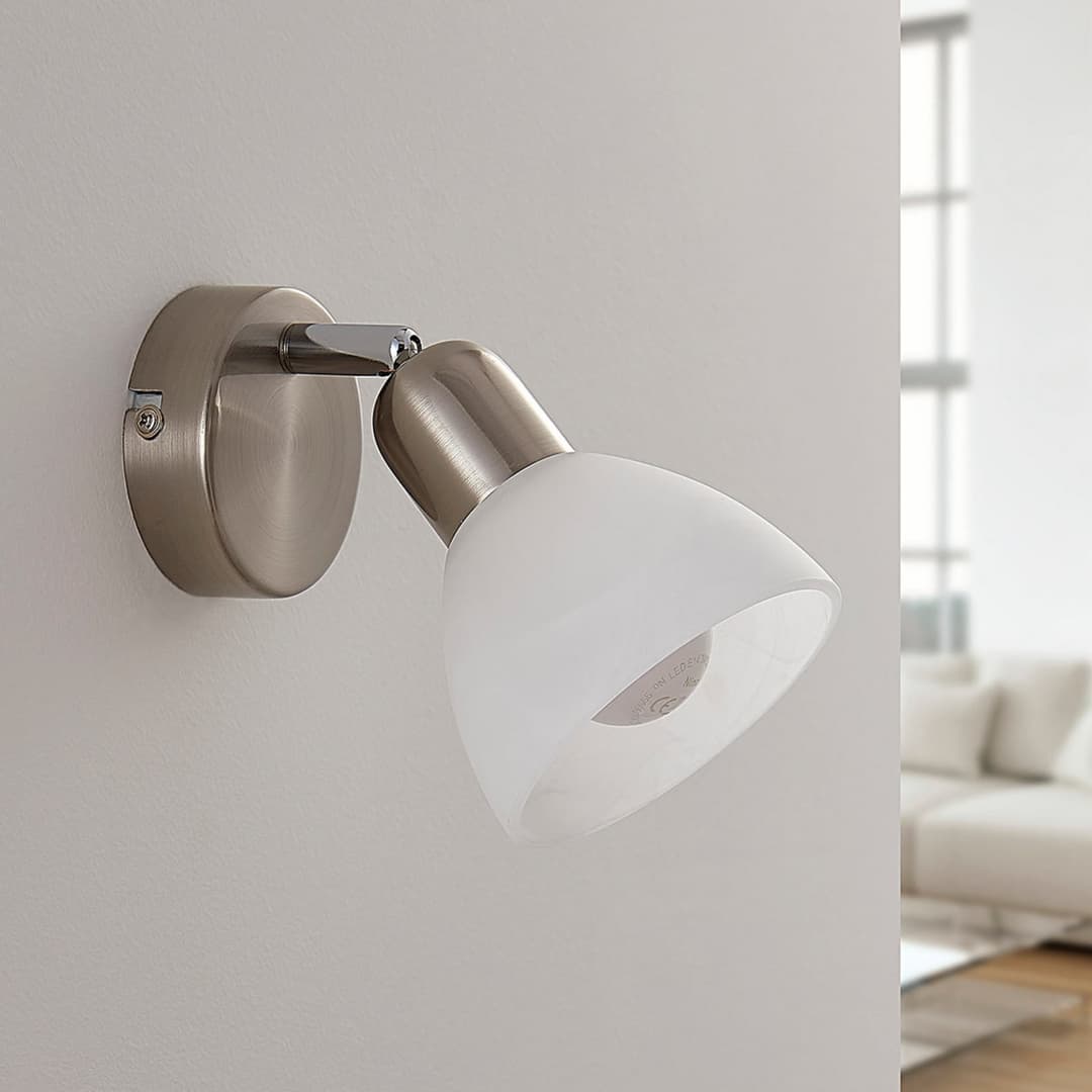 Paulina LED Wandleuchte Satin Nickel/White - Lindby - Wohnzimmer - Modern - Metall - Einflammig