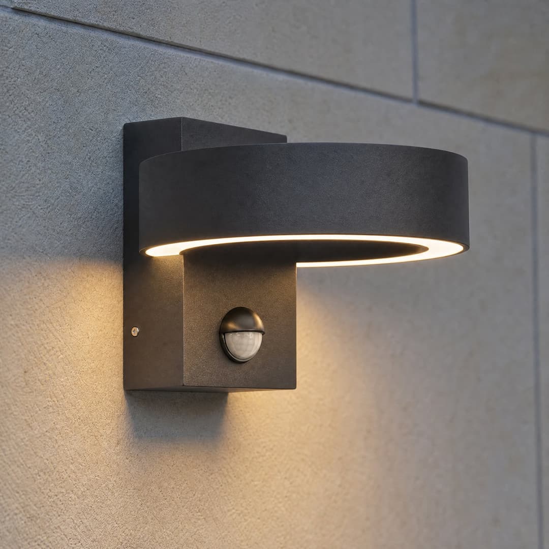 LED-Außenwandleuchte, Sensor, schwarz, CCT, Metall, IP65 - Lucande Nirella - Modern - Einflammig