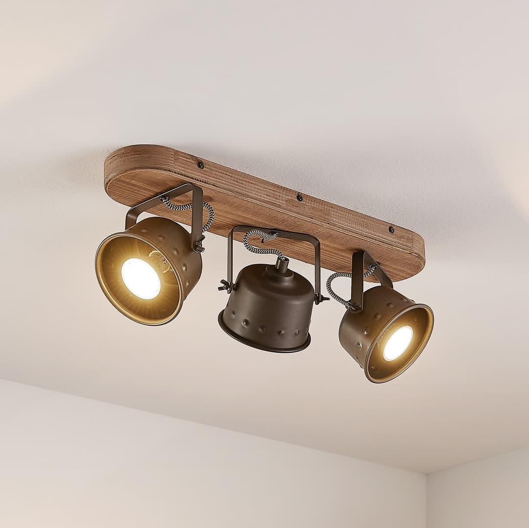 Rubinjo 3 Deckenleuchte Wood/Black - Lindby - Wohnzimmer - Vintage - Metall - Mehrflammig