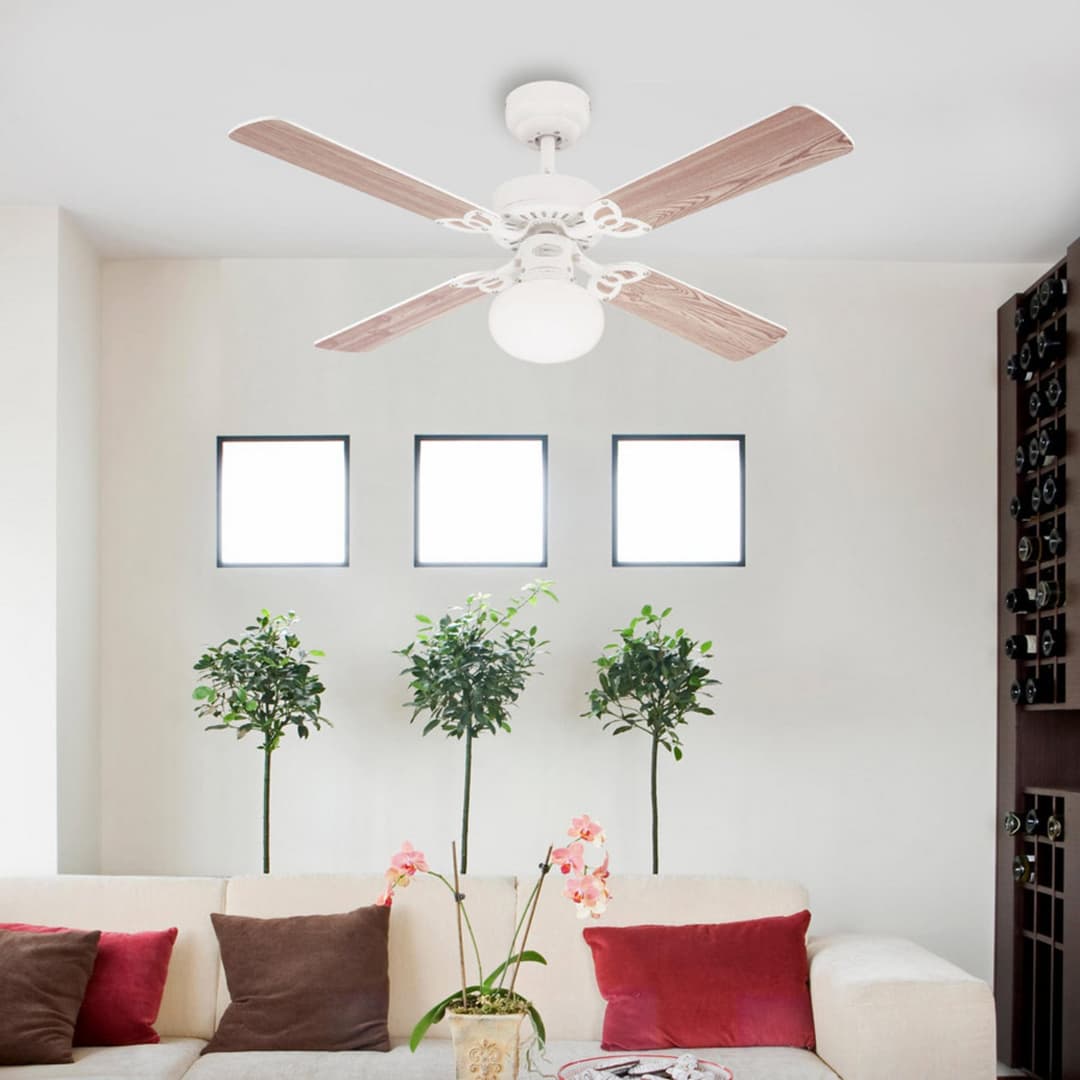 Vegas Ventilator, Licht, weiß/kiefer, leise - Westinghouse - Wohnzimmer - Holz