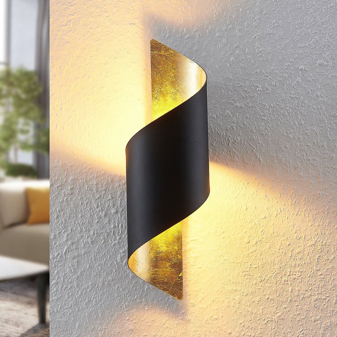 Chenotara Wandleuchte Black/Gold - Lindby Desirio - Wohnzimmer - Modern - Metall - Rund