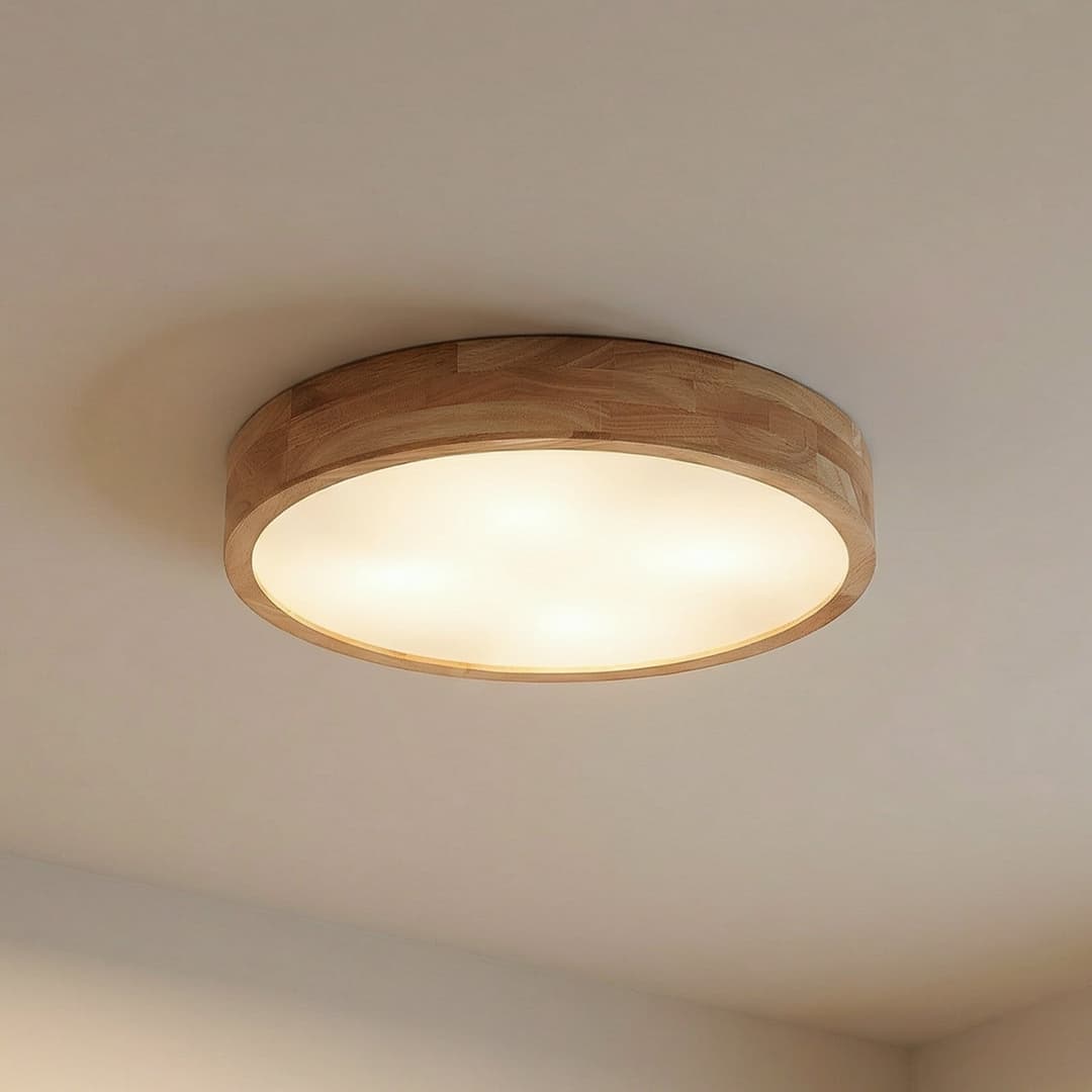 Tanju Deckenlampe, Ø50 cm, 4-flg., Kautschukholz - Lindby - Wohnzimmer - Landhaus / Rustikal - Rund