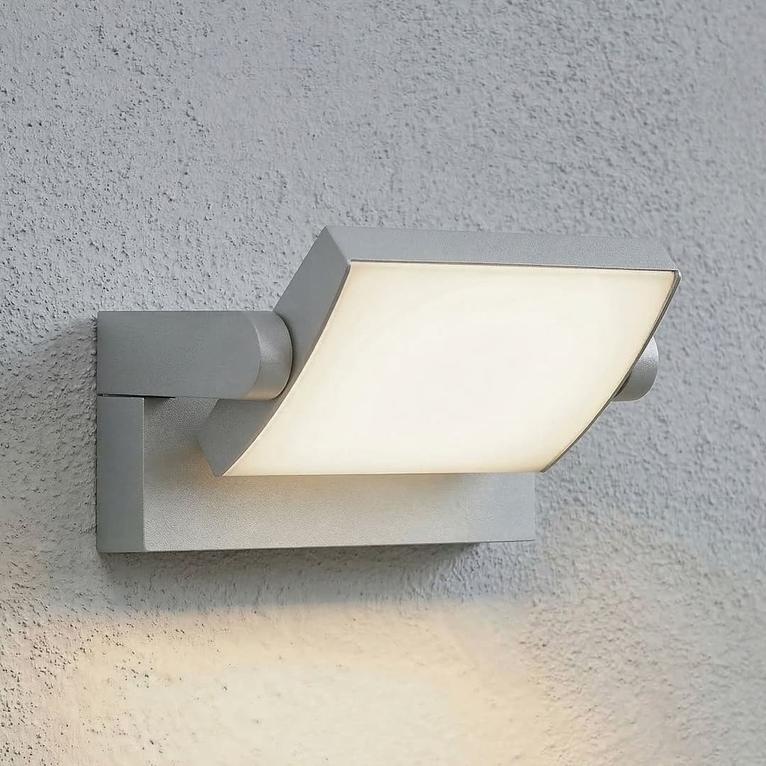 Sherin LED-Außenwandlampe IP54 hellgrau, schwenkbar - Lindby - Balkon - Modern - Aluminium - Eckig