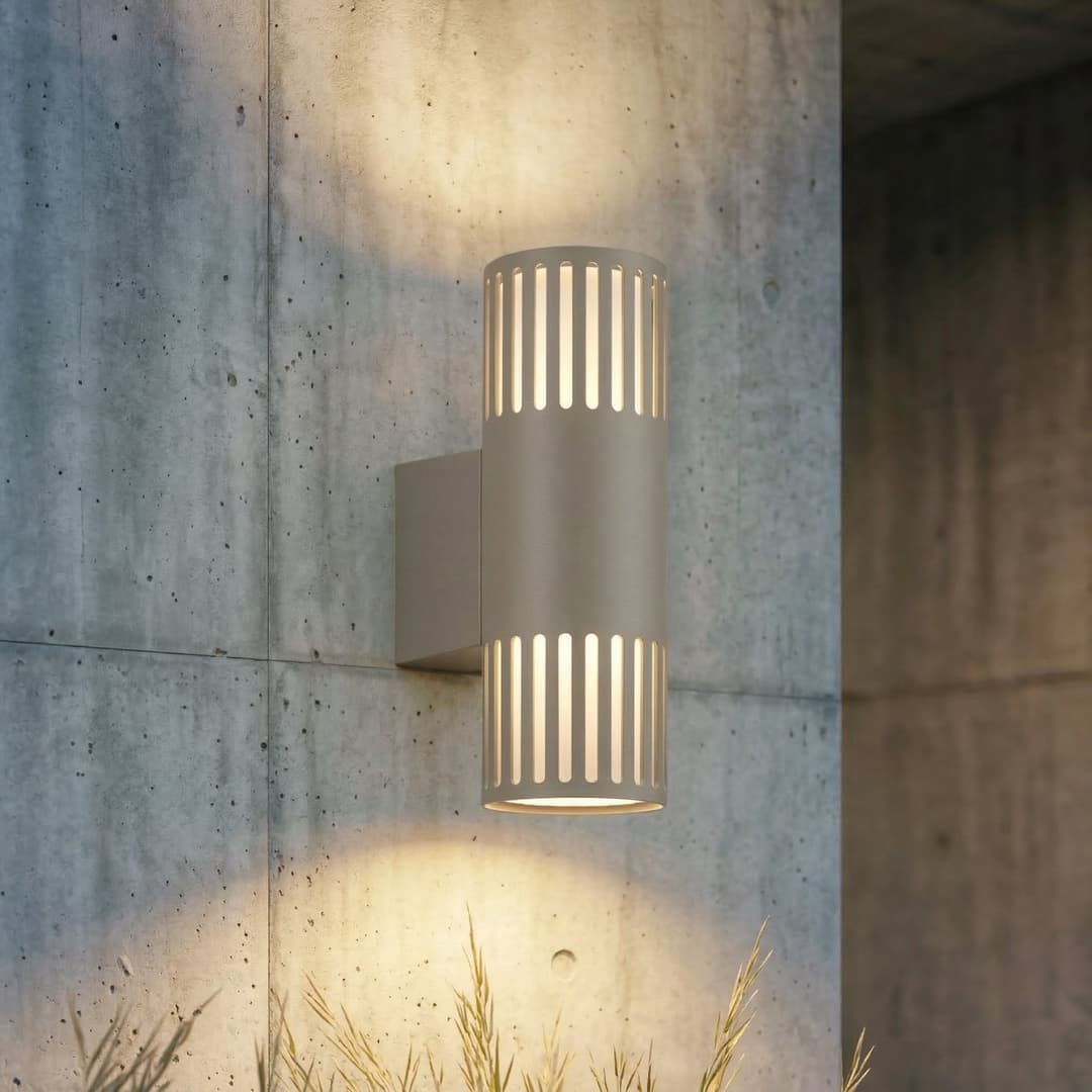 Lurinda Außenwandlampe steingrau, 2-fl, IP44, Ø10cm - Lindby - Balkon - Modern - Metall - Mehrflammig