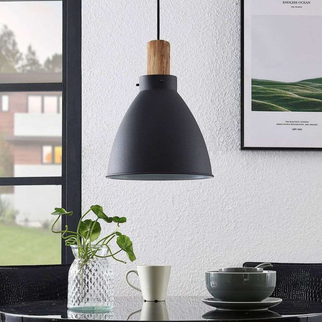 Trebale Pendelleuchte Black/Wood - Lindby - Wohnzimmer - Skandinavisch - Metall - Einflammig
