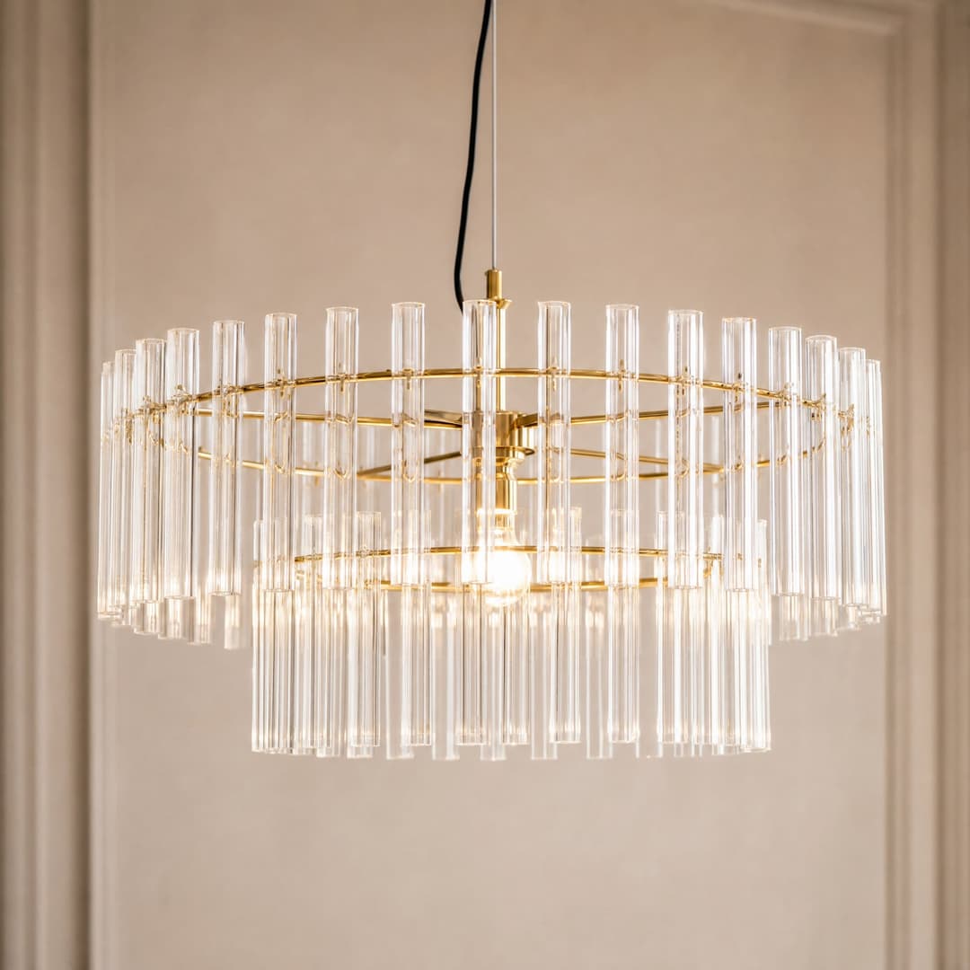 Leanna Hängeleuchte, klar/messing, Ø 54 cm, Glas - Lucande - Wohnzimmer - Modern - Einflammig