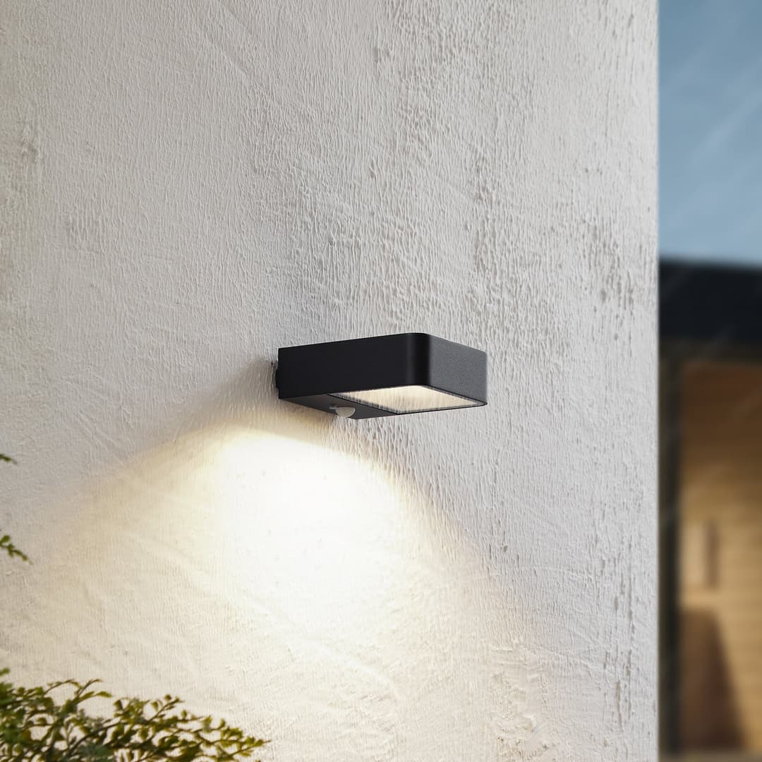 Dava Solarzelle Wandleuchte W/Sensor H5 Schwarz - Lucande - Balkon - Modern - Aluminium - Eckig